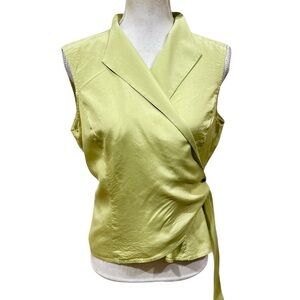 Kate Hill Sleeveless 100% silk Wrap Top in Lime chartreuse size 16